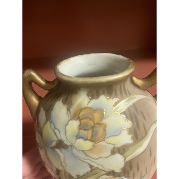 Nippon Vase Floral Hand-Painted Gold Trimmed double Handled Japan 7.5” - Picture 4 of 6